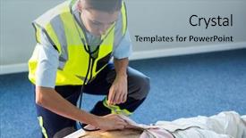  Presentation with resuscitation - Cool new presentation theme with electric waveform - paramedic examining a patient backdrop and a light blue colored foreground