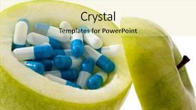  Presentation with vitamin - Beautiful presentation theme featuring apple tablets with capsules photo backdrop and a blonde colored foreground