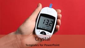  Presentation with diabetes digital - Beautiful PPT theme featuring deficient - woman holding digital glucometer backdrop and a red colored foreground