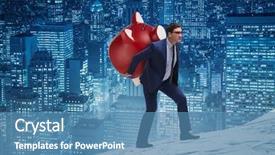  Presentation with shepherd carrying sheep on shoulder - PPT theme consisting of deficit - businessman carrying the piggybank background and a teal colored foreground