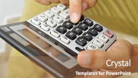  Presentation with calculator - Beautiful theme featuring deficit - closeup of a young man backdrop and a coral colored foreground