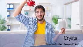  Presentation with pay - Theme having deficit - man angry at bills he background and a teal colored foreground