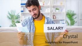  Presentation with pay - Presentation consisting of deficit - man frustrated at bills he background and a gold colored foreground