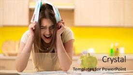  Presentation with budget deficit - Slides enhanced with deficit - young woman wife in budget background and a coral colored foreground