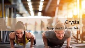  Presentation with children doing kids gym - Presentation theme featuring define - couple doing pushups at training background and a coral colored foreground