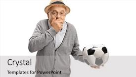  Presentation with woman covering man mouth hand - PPT layouts featuring ironic - mature man with a deflated background and a light gray colored foreground