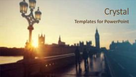  Presentation with rush hour - Beautiful slide deck featuring defocused background of london traffic near big ben of westminster in rush hour in the sunset backdrop and a soft green colored foreground