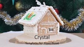  Presentation with gingerbread house - Audience pleasing slide set consisting of defocused lights of chrismtas decorated backdrop and a  colored foreground