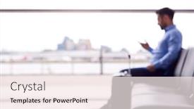  Presentation with airport lounge - Audience pleasing presentation theme consisting of defocused-view-of-businessman-sitting backdrop and a sky blue colored foreground