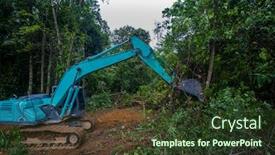  Presentation with palm oil - Slide deck enhanced with deforestation-logging-excavator-fells-trees background and a tawny brown colored foreground