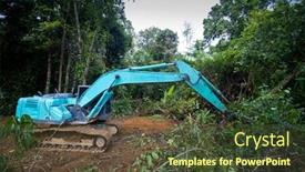  Presentation with deforestation - Cool new presentation theme with deforestation-logging-excavator-fells-trees backdrop and a tawny brown colored foreground