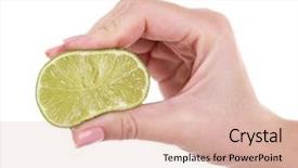  Presentation with lime - Colorful slide deck enhanced with euman sours - female hand squeezing lime isolated backdrop and a lemonade colored foreground