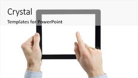  Presentation with hands holding black tablet - Beautiful presentation featuring degital book - hands holding tablet computer backdrop and a white colored foreground