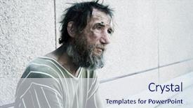  Presentation with homeless - PPT theme featuring degradation - homeless man background and a sky blue colored foreground