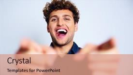  Presentation with ancient egyptian man - Colorful PPT theme enhanced with degradation - portrait of a laughing man backdrop and a coral colored foreground