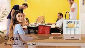  Presentation with studio - Audience pleasing presentation theme consisting of degradation - portrait of happy young female backdrop and a coral colored foreground