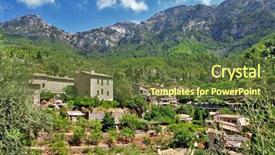  Presentation with stone - Beautiful presentation featuring deia traditional stone village in majorca tramuntana mountain balearic spain backdrop and a tawny brown colored foreground