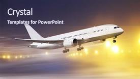  Presentation with landing plane at an airport - Audience pleasing theme consisting of deicing - airport and white plane taking backdrop and a tawny brown colored foreground