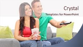  Presentation with white sea urchin - Beautiful presentation theme featuring deicing - young couple watching tv seated backdrop and a  colored foreground