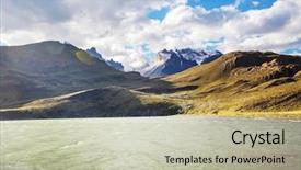  Presentation with hiking mountain - Audience pleasing presentation design consisting of del paine national park chile backdrop and a mint green colored foreground