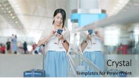  Presentation with mobile use - Beautiful presentation theme featuring delay - woman use of mobile phone backdrop and a  colored foreground