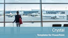  Presentation with airport lounge - PPT theme enhanced with delayed flight at airport background and a teal colored foreground
