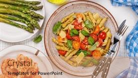  Presentation with leaves flat lay - PPT theme enhanced with delectable-plate-of-italian-pasta background and a coral colored foreground