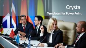  Presentation with forum - Amazing PPT theme having deputy - delegates at forum backdrop and a gray colored foreground