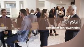  Presentation with networking - PPT theme with delegates networking during coffee break background and a violet colored foreground