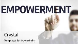  Presentation with empowerment - Audience pleasing presentation theme consisting of delegation authority - business man pointing to transparent backdrop and a white colored foreground