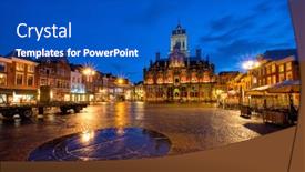  Presentation with city - Presentation design featuring delft-market-square-markt background and a cobalt blue colored foreground