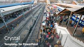  Presentation with train transport - Beautiful presentation design featuring delhi-february-12-crowded-train backdrop and a dark gray colored foreground