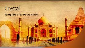  Presentation with qutub minar - Colorful PPT theme enhanced with delhi history - grunge background with paper texture backdrop and a yellow colored foreground