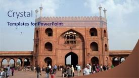  Presentation with architecture mosque - Amazing slide deck having delhi-india-february-13 backdrop and a sky blue colored foreground