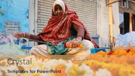  Presentation with colourful flower - Presentation theme enhanced with delhi-january-19-woman-threading background and a yellow colored foreground