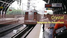  Presentation with metro train - PPT theme enhanced with delhi-september-17-passengers-waiting background and a tawny brown colored foreground