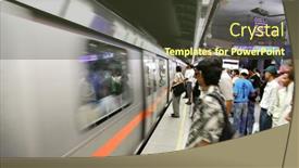  Presentation with metro train - Slides with angry halloween skull and dancing people silhouette background and a coral colored foreground