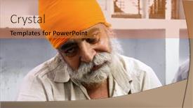  Presentation with old india - Beautiful presentation theme featuring delhi-september-22-old-bearded backdrop and a gold colored foreground
