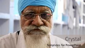  Presentation with turban - Slides consisting of delhi-september-22-sikh-man background and a coral colored foreground