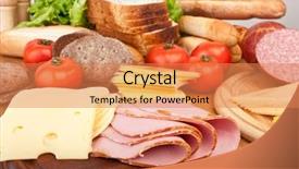  Presentation with meat - Amazing PPT theme having deli - big group of meat bread backdrop and a coral colored foreground