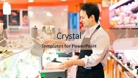  Presentation with route optimization supermarket - Audience pleasing PPT theme consisting of deli - buthcer in his supermarket backdrop and a coral colored foreground