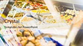  Presentation with appetizers - Colorful slide deck enhanced with deli - display with meze appetizers backdrop and a lemonade colored foreground