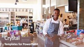  Presentation with employee - Theme featuring deli - portrait of male employee working background and a violet colored foreground