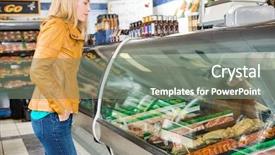  Presentation with butcher shop - Amazing PPT layouts having deli - side view of female customer backdrop and a gray colored foreground