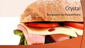  Presentation with lettuce - PPT theme consisting of deli sandwich - pastrami lettuce tomatoes and swiss cheese on fresh sourdough rye background and a coral colored foreground
