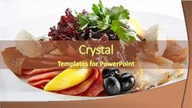  Presentation with quail - Slides having delicacy - elegant restaurant plate with fish background and a tawny brown colored foreground