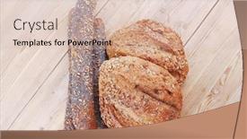  Presentation with sunflower - Audience pleasing presentation design consisting of delicacy french rye breads and baguettes topped with sunflower and poppy seeds over wooden table backdrop and a lemonade colored foreground