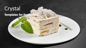  Presentation with white cheese - Slide deck having delicate-meringue-cake-with-creamy background and a dark gray colored foreground