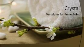  Presentation with atmosphere - Beautiful slides featuring delicate spring cherry blossoms towel and candle in a zen spa atmosphere backdrop and a light gray colored foreground
