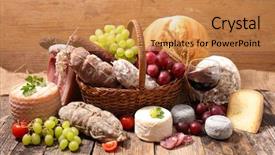  Presentation with charcuterie - Slide set with delicatessen - wicker basket with cheese background and a coral colored foreground